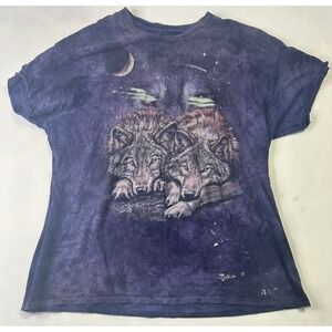 The Mountain Wolf Graphic T-Shirt Purple Tie Dye Celestial Moon Stars 3XL Cotton